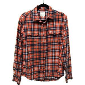 American Eagle Flannel Button Down - Orange/Navy Plaid - Size M Medium Men